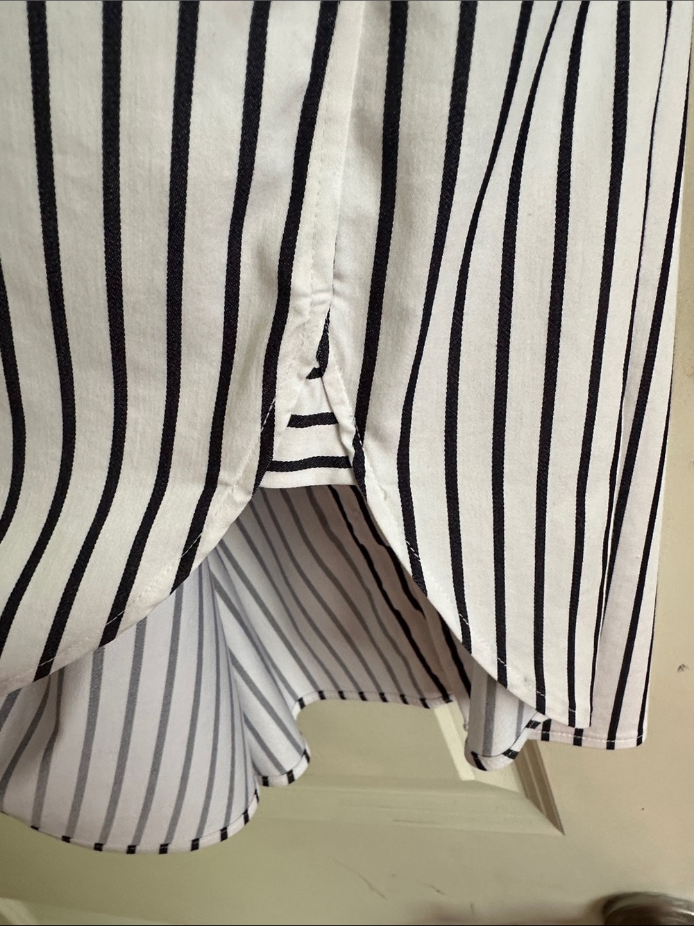 Chico's White Button-Up Tunic with Navy Pinstripes - Picture 6 of 6